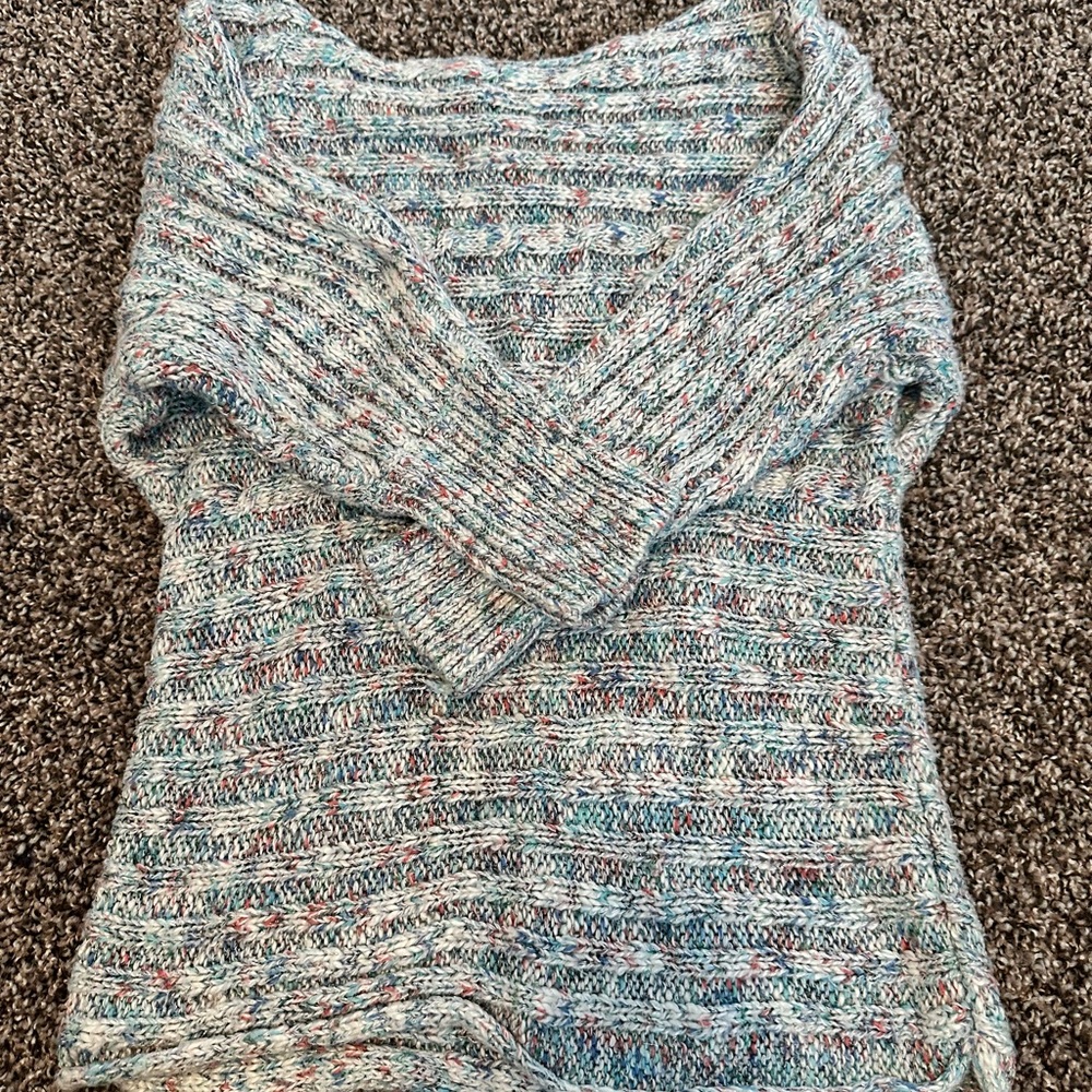 Nine West Off-the-Shoulder Blue Knit Sweater